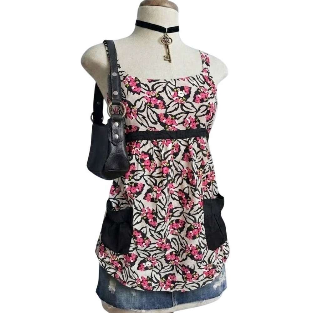Vintage Y2K Wet Seal Floral Babydoll Top Sleeveless SMALL Summer Spring